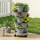 Darrahopens Home & Garden > Artificial Plants > Pots, Planters & Accessories Green Fingers 5 Tier Vertical Garden Planter, Stackable Planters with 4 Wheels, Grey, Raised Garden Bed, Garden Tower Indoor Outdoor, Auto Drainage System, for Strawberries, Herbs, Flower, Vegetables