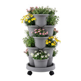 Darrahopens Home & Garden > Artificial Plants > Pots, Planters & Accessories Green Fingers 5 Tier Vertical Garden Planter, Stackable Planters with 4 Wheels, Grey, Raised Garden Bed, Garden Tower Indoor Outdoor, Auto Drainage System, for Strawberries, Herbs, Flower, Vegetables