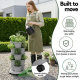 Darrahopens Home & Garden > Artificial Plants > Pots, Planters & Accessories Green Fingers 5 Tier Vertical Garden Planter, Stackable Planters with 4 Wheels, Grey, Raised Garden Bed, Garden Tower Indoor Outdoor, Auto Drainage System, for Strawberries, Herbs, Flower, Vegetables