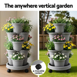 Darrahopens Home & Garden > Artificial Plants > Pots, Planters & Accessories Green Fingers 5 Tier Vertical Garden Planter, Stackable Planters with 4 Wheels, Grey, Raised Garden Bed, Garden Tower Indoor Outdoor, Auto Drainage System, for Strawberries, Herbs, Flower, Vegetables