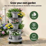Darrahopens Home & Garden > Artificial Plants > Pots, Planters & Accessories Green Fingers 5 Tier Vertical Garden Planter, Stackable Planters with 4 Wheels, Grey, Raised Garden Bed, Garden Tower Indoor Outdoor, Auto Drainage System, for Strawberries, Herbs, Flower, Vegetables