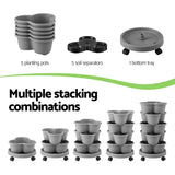 Darrahopens Home & Garden > Artificial Plants > Pots, Planters & Accessories Green Fingers 5 Tier Vertical Garden Planter, Stackable Planters with 4 Wheels, Grey, Raised Garden Bed, Garden Tower Indoor Outdoor, Auto Drainage System, for Strawberries, Herbs, Flower, Vegetables