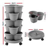 Darrahopens Home & Garden > Artificial Plants > Pots, Planters & Accessories Green Fingers 5 Tier Vertical Garden Planter, Stackable Planters with 4 Wheels, Grey, Raised Garden Bed, Garden Tower Indoor Outdoor, Auto Drainage System, for Strawberries, Herbs, Flower, Vegetables