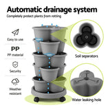 Darrahopens Home & Garden > Artificial Plants > Pots, Planters & Accessories Green Fingers 5 Tier Vertical Garden Planter, Stackable Planters with 4 Wheels, Grey, Raised Garden Bed, Garden Tower Indoor Outdoor, Auto Drainage System, for Strawberries, Herbs, Flower, Vegetables