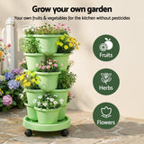 Darrahopens Home & Garden > Artificial Plants > Pots, Planters & Accessories Green Fingers 5 Tier Vertical Garden Planter, Stackable Planters with Wheels, Light Green, Garden Bed, Garden Tower Indoor Outdoor, Auto Drainage System, for Strawberries, Herbs, Flowers, Vegetables