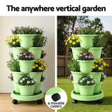 Darrahopens Home & Garden > Artificial Plants > Pots, Planters & Accessories Green Fingers 5 Tier Vertical Garden Planter, Stackable Planters with Wheels, Light Green, Garden Bed, Garden Tower Indoor Outdoor, Auto Drainage System, for Strawberries, Herbs, Flowers, Vegetables