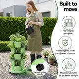 Darrahopens Home & Garden > Artificial Plants > Pots, Planters & Accessories Green Fingers 5 Tier Vertical Garden Planter, Stackable Planters with Wheels, Light Green, Garden Bed, Garden Tower Indoor Outdoor, Auto Drainage System, for Strawberries, Herbs, Flowers, Vegetables