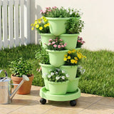 Darrahopens Home & Garden > Artificial Plants > Pots, Planters & Accessories Green Fingers 5 Tier Vertical Garden Planter, Stackable Planters with Wheels, Light Green, Garden Bed, Garden Tower Indoor Outdoor, Auto Drainage System, for Strawberries, Herbs, Flowers, Vegetables