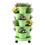 Darrahopens Home & Garden > Artificial Plants > Pots, Planters & Accessories Green Fingers 5 Tier Vertical Garden Planter, Stackable Planters with Wheels, Light Green, Garden Bed, Garden Tower Indoor Outdoor, Auto Drainage System, for Strawberries, Herbs, Flowers, Vegetables