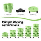 Darrahopens Home & Garden > Artificial Plants > Pots, Planters & Accessories Green Fingers 5 Tier Vertical Garden Planter, Stackable Planters with Wheels, Light Green, Garden Bed, Garden Tower Indoor Outdoor, Auto Drainage System, for Strawberries, Herbs, Flowers, Vegetables
