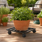 Darrahopens Home & Garden > Artificial Plants > Pots, Planters & Accessories Green Fingers Plant Pot Trolleys 3pcs 32cm Galvanized Steel Lockable Wheels Roll Planter Black