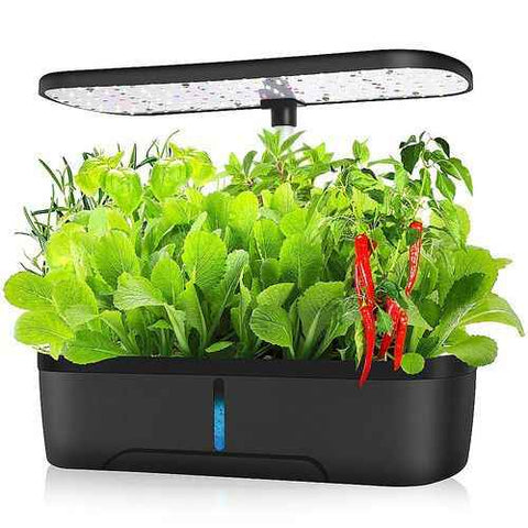 Darrahopens Home & Garden > Artificial Plants > Pots, Planters & Accessories Hydroponics Plant Growing System 12 Pods Indoor Herb Garden Kit Led Light 4L Black