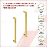darrahopens Home & Garden > Bathroom Accessories 15x Brushed Brass Drawer Pulls Kitchen Cabinet Handles - Gold Finish 256mm