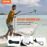 Darrahopens Home & Garden > Bathroom Accessories > Bath Caddies VEVOR Kayak Anchor Kit, 3.5 lb Paddle Board Anchor Kit with 26.2 ft/8 m Rope and Buoy, Folding Small Boat Anchor with Storage Bag and Snap Hook, Kayak Accessories for Kayaks, Small Boats, Canoes