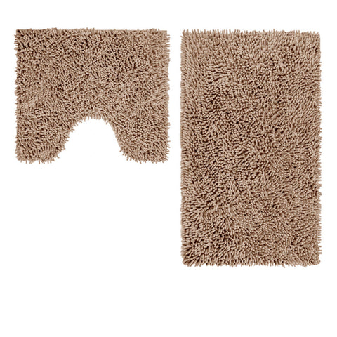Darrahopens Home & Garden > Bathroom Accessories > Bath Mats & Rugs 2 Pce Shaggy Toggle 100% Cotton Bath Mat Set Mocha