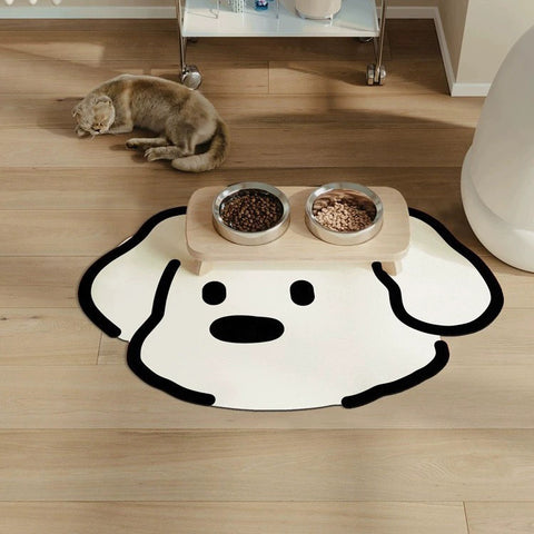 Darrahopens Home & Garden > Bathroom Accessories > Bath Mats & Rugs 2 Pcs Style 1 White And Black Puppy pattern Cartoon Pet Feeding Mat for Cats & Dogs - Absorbent Diatom Mud Splash-Proof Mat, Easy to Clean