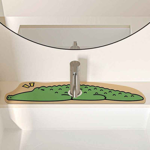 Darrahopens Home & Garden > Bathroom Accessories > Bath Mats & Rugs 2-Piece Faucet Draining Mat Set Absorbent Sink Splash Guard Quick Dry Counter Mat 10x61cm(Crocodile)