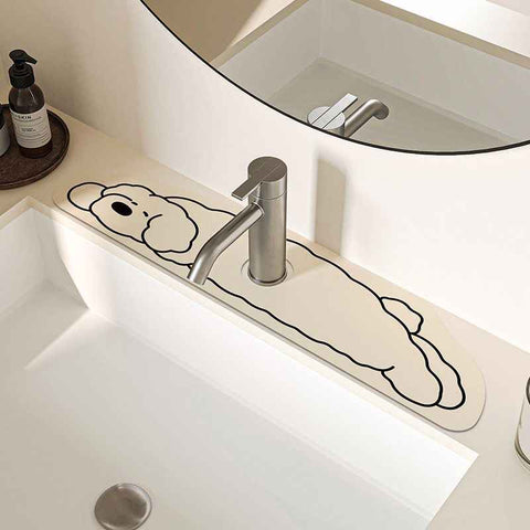 Darrahopens Home & Garden > Bathroom Accessories > Bath Mats & Rugs 2-Piece Faucet Draining Mat Set Absorbent Sink Splash Guard Quick Dry Counter Mat 10x61cm(Long-legged puppy)