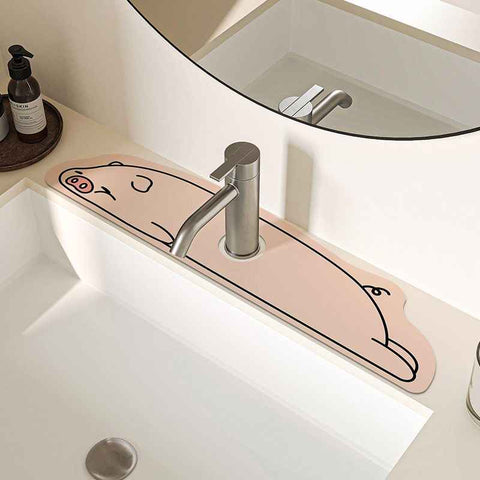 Darrahopens Home & Garden > Bathroom Accessories > Bath Mats & Rugs 2-Piece Faucet Draining Mat Set Absorbent Sink Splash Guard Quick Dry Counter Mat 10x61cm(pig)