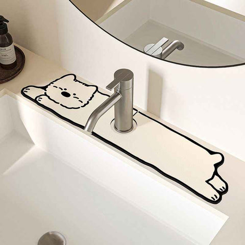 Darrahopens Home & Garden > Bathroom Accessories > Bath Mats & Rugs 2-Piece Faucet Draining Mat Set Absorbent Sink Splash Guard Quick Dry Counter Mat 10x61cm(West Highland White Terrier)