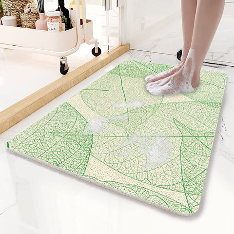Darrahopens Home & Garden > Bathroom Accessories > Bath Mats & Rugs Green Leaves Pattern  PVC Non-Slip Bath Mat 50x80cm - Shower Drain Hole Design, Soft & Quick-Dry Bathroom Rug