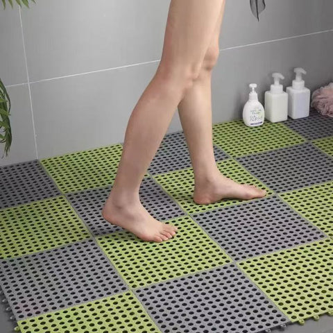 Darrahopens Home & Garden > Bathroom Accessories > Bath Mats & Rugs Grey And Green DIY Interlocking Non-Slip Floor Tiles - 18-Pack PVC Drainage Mat for Shower & Bathroom Safety