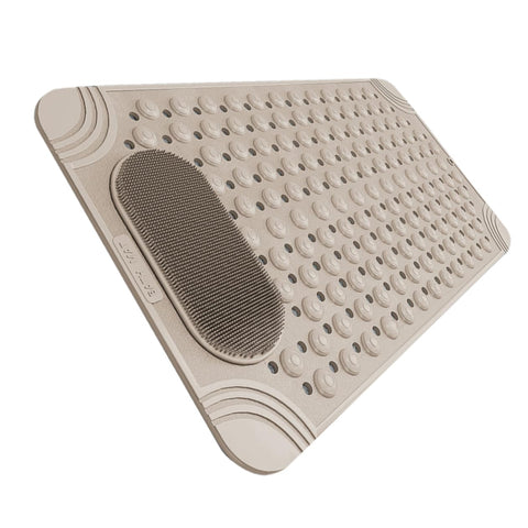 Darrahopens Home & Garden > Bathroom Accessories > Bath Mats & Rugs Non-Slip Bath Mat with Foot Scrubber – 120 x 80 cm, Anti-Skid Suction Cups & Drain Holes, Waterproof Shower Floor Pad with Exfoliating Brush(Grey)