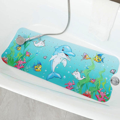 Darrahopens Home & Garden > Bathroom Accessories > Bath Mats & Rugs Non-Slip PVC Bath & Shower Mat with Suction Cups and Drainage Holes - Cartoon Ocean Theme(Dolphin)