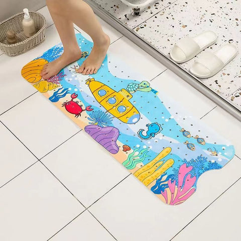 Darrahopens Home & Garden > Bathroom Accessories > Bath Mats & Rugs Non-Slip PVC Bath & Shower Mat with Suction Cups and Drainage Holes - Cartoon Ocean Theme(Submarine)