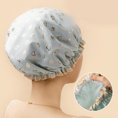 Darrahopens Home & Garden > Bathroom Accessories > Bath Towels & Robes 3 Pack Green Double Layer Shower Cap for Women Waterproof Bath Hair Cover Reusable Elastic Hat for Spa Salon and Home Use