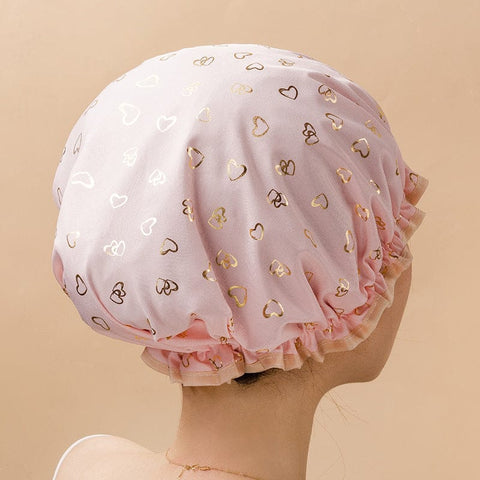 Darrahopens Home & Garden > Bathroom Accessories > Bath Towels & Robes 3 Pack Pink Double Layer Shower Cap for Women Waterproof Bath Hair Cover Reusable Elastic Hat for Spa Salon and Home Use