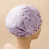Darrahopens Home & Garden > Bathroom Accessories > Bath Towels & Robes 3 Pack Purple Double Layer Shower Cap for Women Waterproof Bath Hair Cover Reusable Elastic Hat for Spa Salon and Home Use