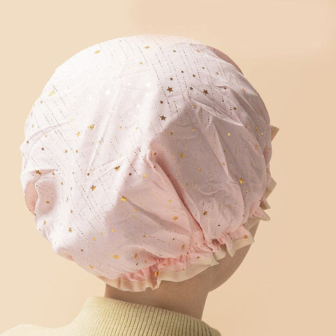 Darrahopens Home & Garden > Bathroom Accessories > Bath Towels & Robes 3 Pack Starry sky light pink Double Layer Shower Cap for Women Waterproof Bath Hair Cover Reusable Elastic Hat for Spa Salon and Home Use
