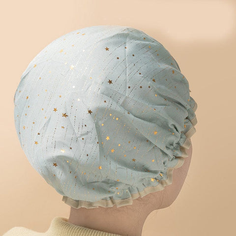 Darrahopens Home & Garden > Bathroom Accessories > Bath Towels & Robes 3 Pack The light green of the starry sky Double Layer Shower Cap for Women Waterproof Bath Hair Cover Reusable Elastic Hat for Spa Salon and Home Use