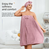 Darrahopens Home & Garden > Bathroom Accessories > Bath Towels & Robes Blue Plus Size Bath Wrap Dress with Adjustable Elastic Waist and Bow Detail – Soft Absorbent Towel Robe for Post-Shower Comfort