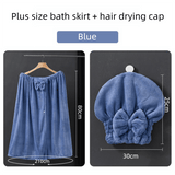Darrahopens Home & Garden > Bathroom Accessories > Bath Towels & Robes Blue Plus Size Bath Wrap Dress with Adjustable Elastic Waist and Bow Detail – Soft Absorbent Towel Robe for Post-Shower Comfort
