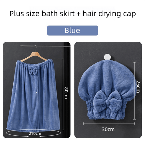 Darrahopens Home & Garden > Bathroom Accessories > Bath Towels & Robes Blue Plus Size Bath Wrap Dress with Adjustable Elastic Waist and Bow Detail – Soft Absorbent Towel Robe for Post-Shower Comfort