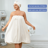 Darrahopens Home & Garden > Bathroom Accessories > Bath Towels & Robes Blue Plus Size Bath Wrap Dress with Adjustable Elastic Waist and Bow Detail – Soft Absorbent Towel Robe for Post-Shower Comfort