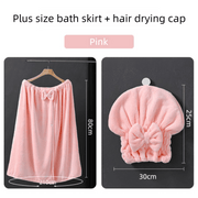 Darrahopens Home & Garden > Bathroom Accessories > Bath Towels & Robes Pink Plus Size Bath Wrap Dress with Adjustable Elastic Waist and Bow Detail – Soft Absorbent Towel Robe for Post-Shower Comfort