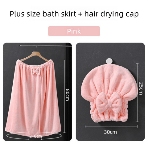 Darrahopens Home & Garden > Bathroom Accessories > Bath Towels & Robes Pink Plus Size Bath Wrap Dress with Adjustable Elastic Waist and Bow Detail – Soft Absorbent Towel Robe for Post-Shower Comfort
