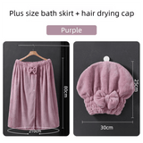 Darrahopens Home & Garden > Bathroom Accessories > Bath Towels & Robes Purple Plus Size Bath Wrap Dress with Adjustable Elastic Waist and Bow Detail – Soft Absorbent Towel Robe for Post-Shower Comfort