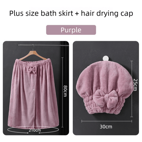 Darrahopens Home & Garden > Bathroom Accessories > Bath Towels & Robes Purple Plus Size Bath Wrap Dress with Adjustable Elastic Waist and Bow Detail – Soft Absorbent Towel Robe for Post-Shower Comfort