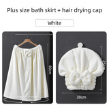 Darrahopens Home & Garden > Bathroom Accessories > Bath Towels & Robes White Plus Size Bath Wrap Dress with Adjustable Elastic Waist and Bow Detail – Soft Absorbent Towel Robe for Post-Shower Comfort