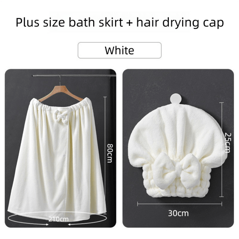 Darrahopens Home & Garden > Bathroom Accessories > Bath Towels & Robes White Plus Size Bath Wrap Dress with Adjustable Elastic Waist and Bow Detail – Soft Absorbent Towel Robe for Post-Shower Comfort