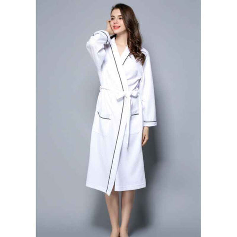 Women Bathrobe, Lightweight Waffle Cotton Unisex Dressing Gown, White L