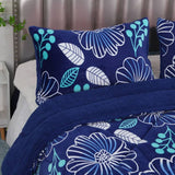 Darrahopens Home & Garden > Bathroom Accessories Ramesses Blue Flower Printed Sherpa Flannel Fleece Reversible Blanket Set Queen/King