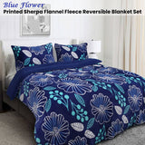 Darrahopens Home & Garden > Bathroom Accessories Ramesses Blue Flower Printed Sherpa Flannel Fleece Reversible Blanket Set Queen/King