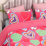 Darrahopens Home & Garden > Bathroom Accessories Ramesses Pink Heart Printed Sherpa Flannel Fleece Reversible Blanket Set Queen/King