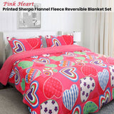 Darrahopens Home & Garden > Bathroom Accessories Ramesses Pink Heart Printed Sherpa Flannel Fleece Reversible Blanket Set Queen/King