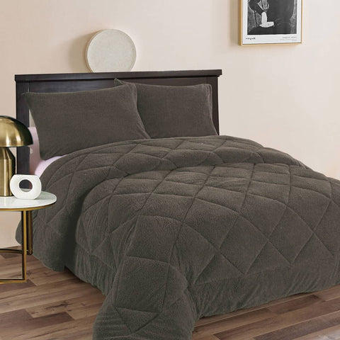 Darrahopens Home & Garden > Bathroom Accessories Ramesses Teddy Fleece 3 Pcs Comforter Set Charcoal King
